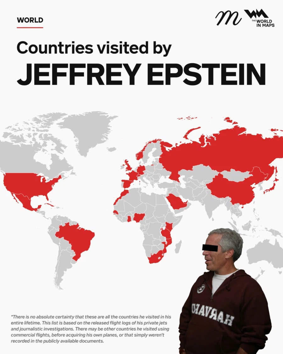 엡스타인이 공식적으로 방문한 나라들