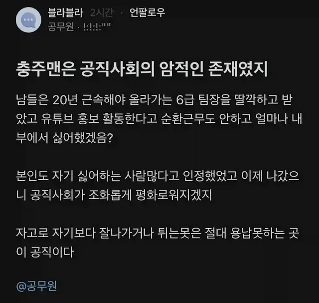 충주맨이 퇴직한 가장 큰 이유