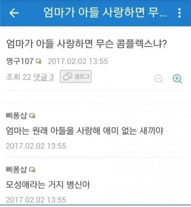 엄마가 아들 사랑하면 무슨 콤플렉스냐?