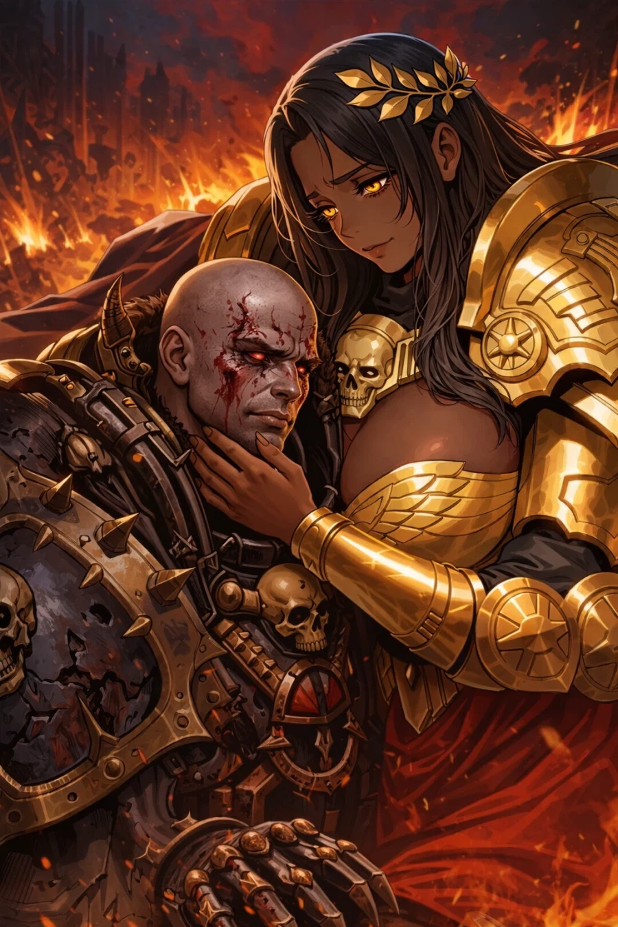 AI가 그려준 워해머40K 해러시 막바지에 호루스와 대면한 황제_1.webp