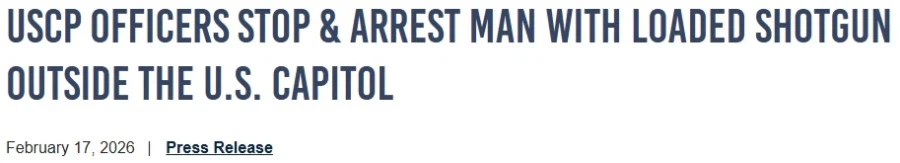 미 의회의사당 경찰, 장전된 산탄총 들고 접근한 18세 남성 체포