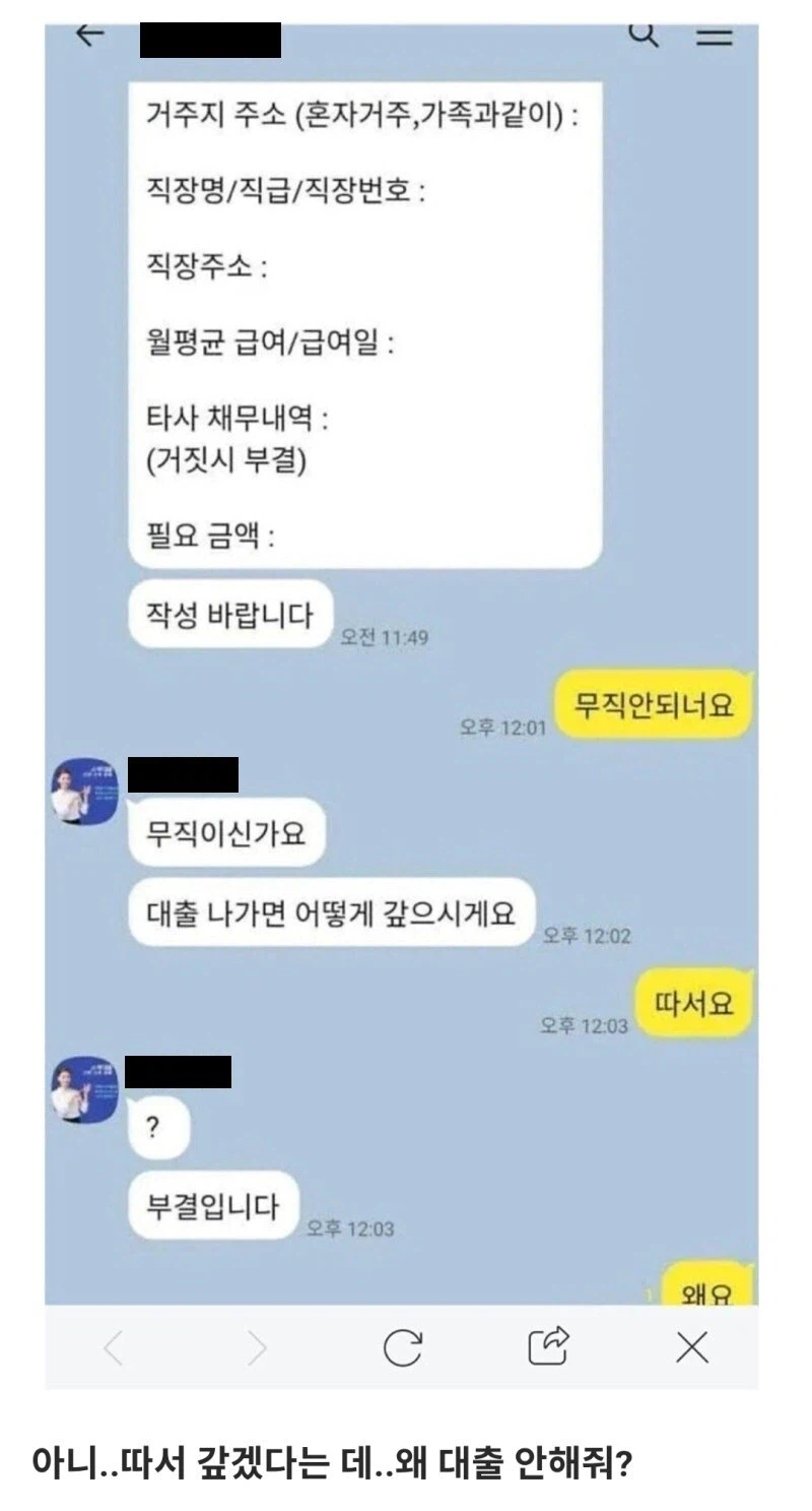 대출심사 부결받은 사람