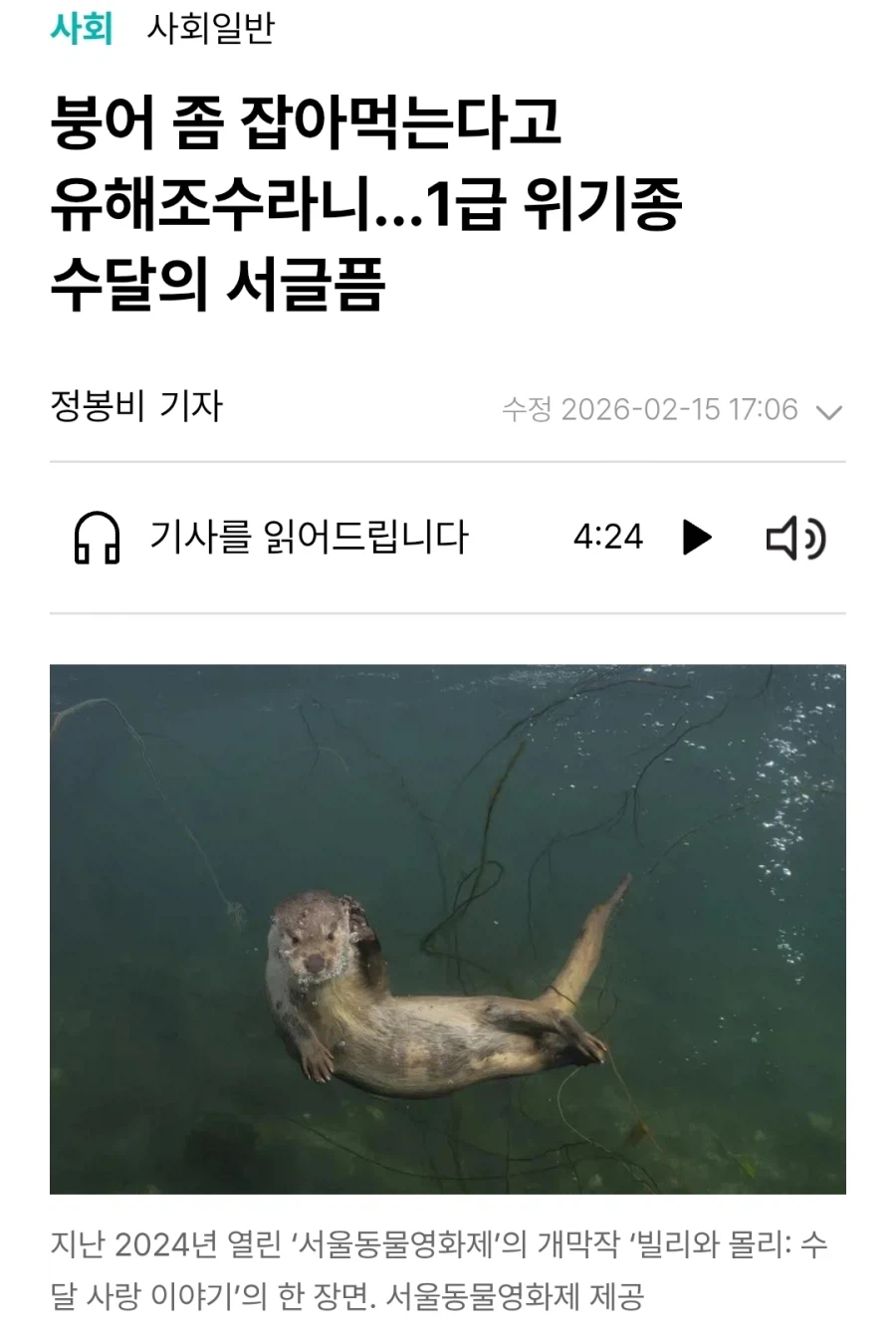 수달 '유해조수'로 지정해달라는 낚시꾼들.news