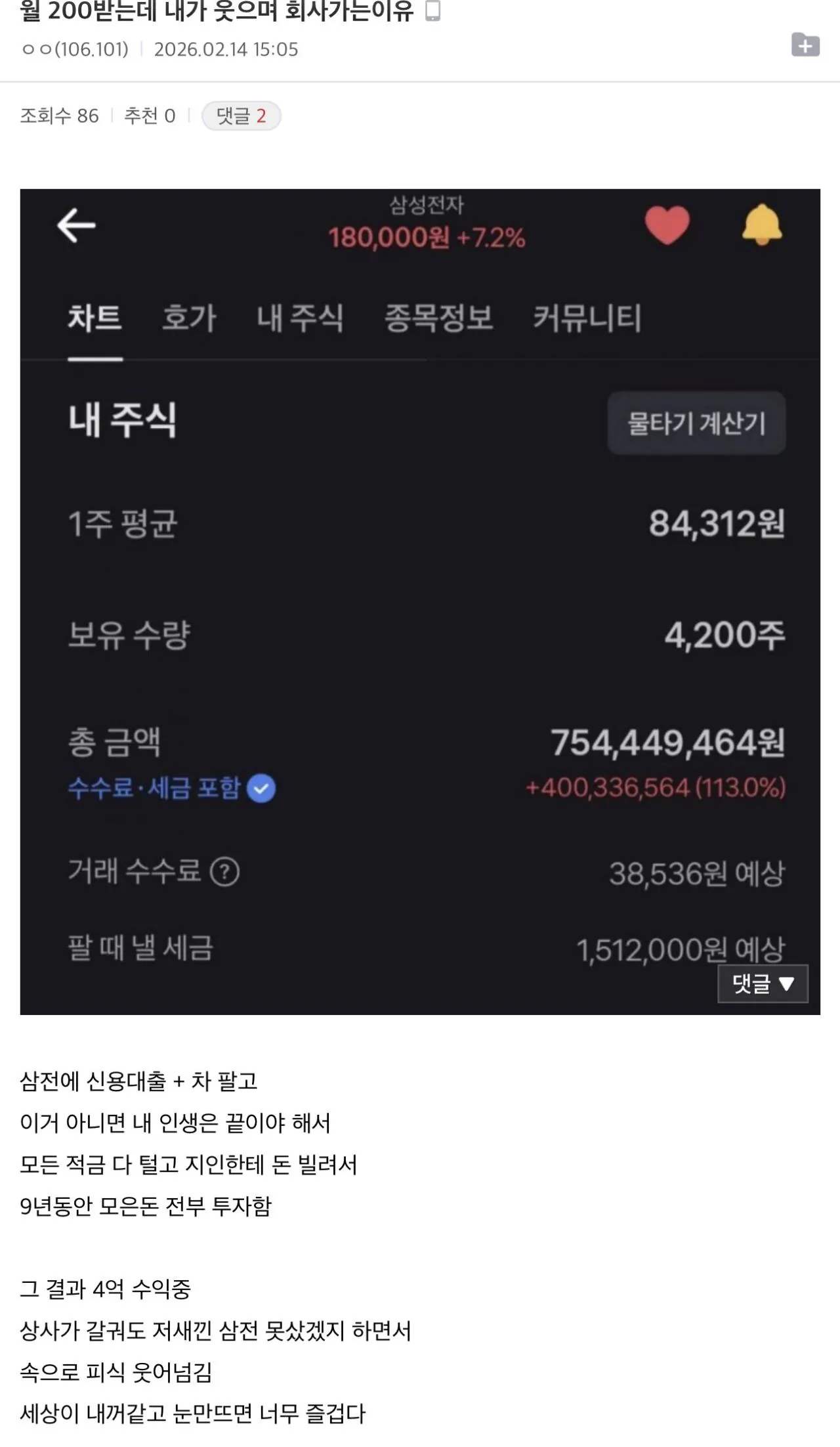 삼성전자 신용대출 풀매수한 ㅈ소기업갤러