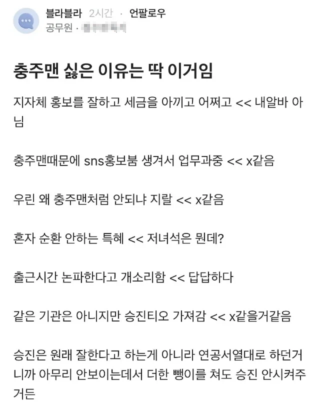 어느 공무원의 충주맨이 싫은 이유
