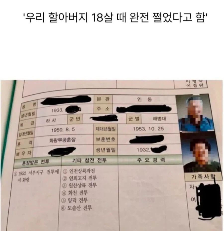 할아버지의 18살 이력서 스펙수준