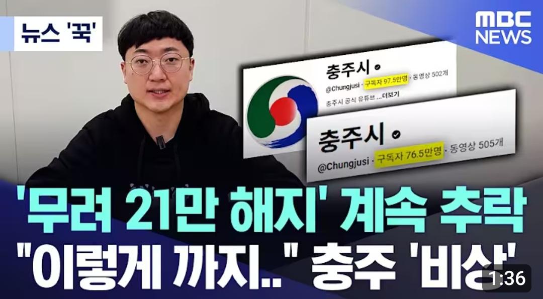 충주시 유튜브 구독자 수 근황...